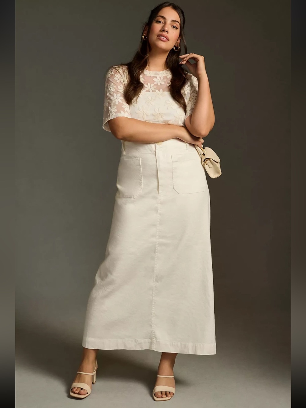 Anthropologie Maeve The Colette Linen Maxi Skirt White XL